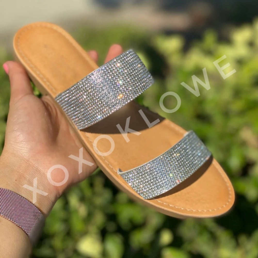 Silver Embellished Sparkle Sandal Slides
